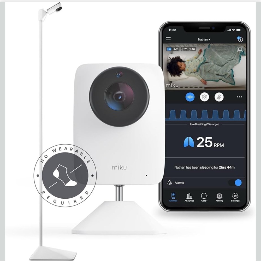 Miku Smart Baby Monitor with stand and wall mount